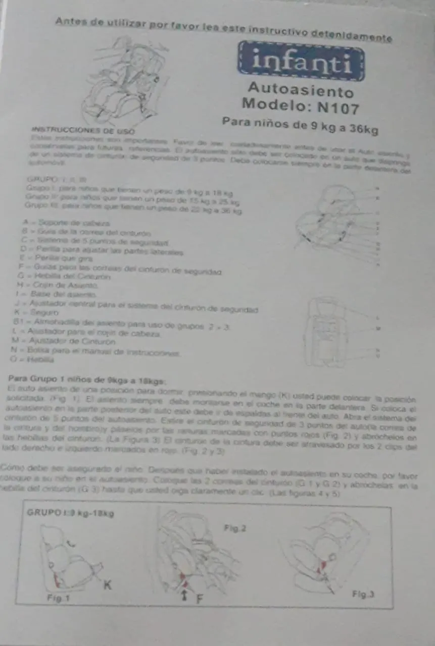 Buffer Infanti como nuevo para niños de 9 a 36kg