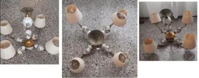 Araña estilo Luis XV de bronce con adornos en porcelana trabajada